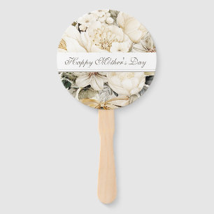 Happy Mother's Day Ivory cream Floral script Hand Fan