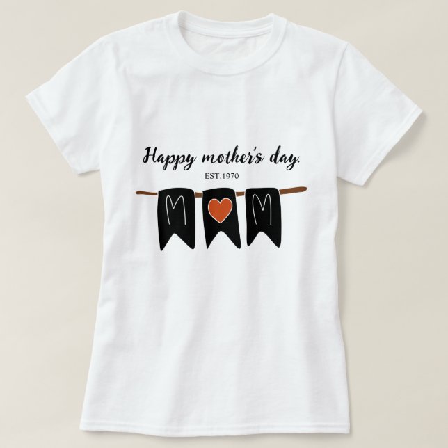 Happy mother's day l Modern Heart l Mum l Black T-Shirt (Design Front)
