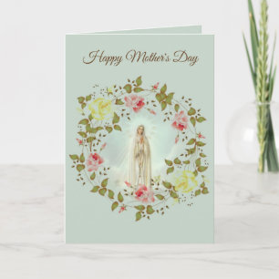 HAPPY MOTHER'S DAY LADY OF FATIMA ROSE WREATH CARD