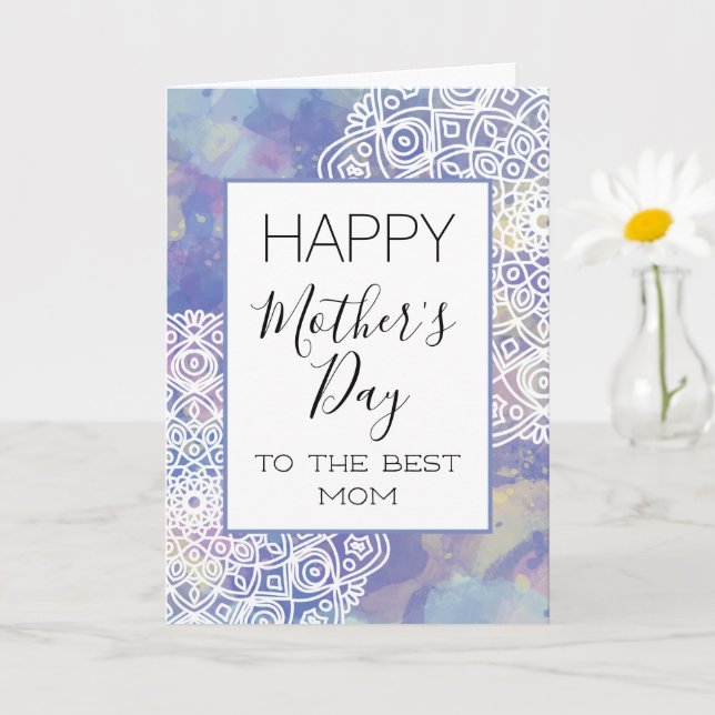 Happy Mother's Day Lavender Purple Floral Mandala Card (Small Plant)