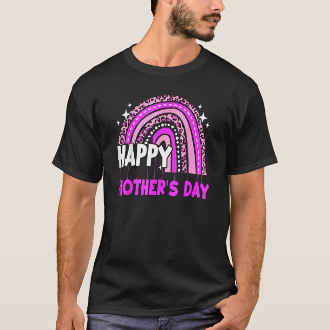 Happy Mother's Day Leopard Boho Rainbow T-Shirt (Front)