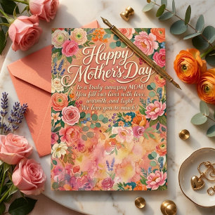 Happy Mothers Day Lush Pink Watercolor Floral Mum Postcard