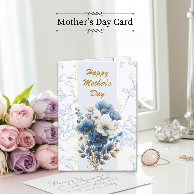 Happy Mothers Day Modern Blue Floral Bible Verse Card (Creator Uploaded)
