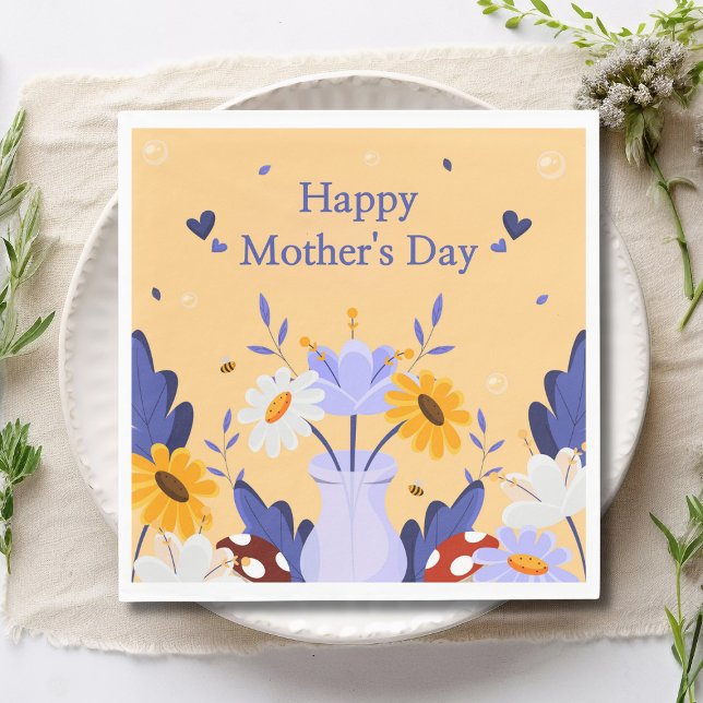Happy Mother's Day Modern Flowers Floral Botanical Napkin (Creator Uploaded)