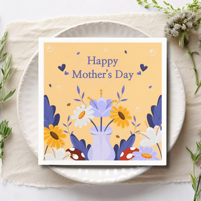 Happy Mother's Day Modern Flowers Floral Botanical Napkin (Creator Uploaded)