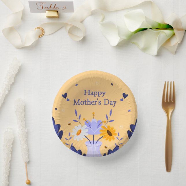 Happy Mother's Day Modern Flowers Floral Botanical Paper Plate (Wedding)