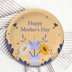 Happy Mother's Day Modern Flowers Floral Botanical Paper Plate