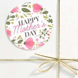 Happy Mother's Day Modern Pink Floral Botanical Classic Round Sticker