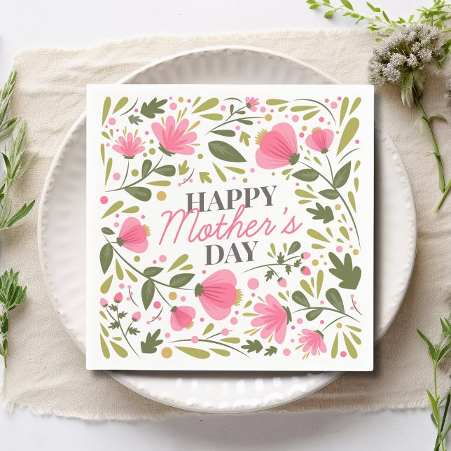 Happy Mother's Day Modern Pink Floral Botanical Napkin (Creator Uploaded)