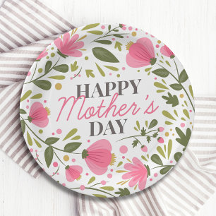 Happy Mother's Day Modern Pink Floral Botanical Paper Plate