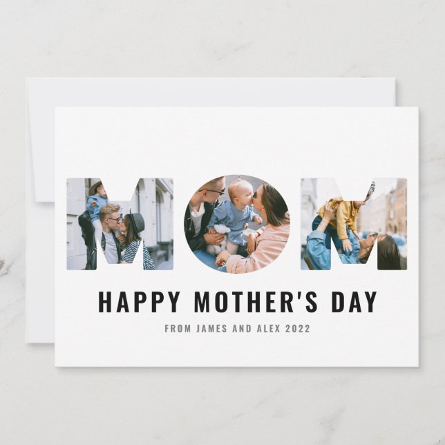 Happy Mother's Day MOM Cutout Simple 3 Photo Card (Front)