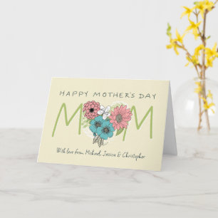 Happy Mother's Day MOM Flower Heart Custom Names  Card