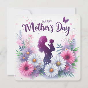 Happy Mother's Day Mother and Child Silhouette Holiday Card