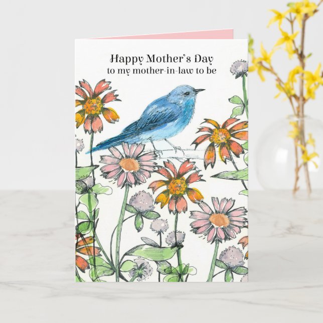 Happy Mother's Day Mother In Law To Be Bluebird Card (Yellow Flower)