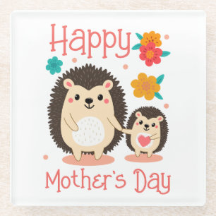 Happy Mother's Day Mum And Baby Hedgehog Glass Coaster