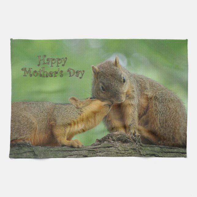 Happy Mother's Day - Mum and Baby Squirrel Tea Towel (Horizontal)
