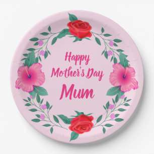 Happy Mother's Day Mum - Change Name Mum Word Paper Plate