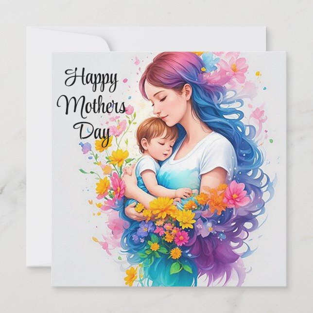 Happy Mothers Day Mum & Child Holiday Card (Front)