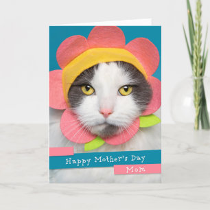 Happy Mother's Day Mum Cute Cat in Flower Hat Holiday Card