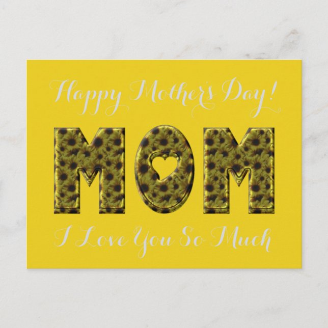 Happy Mother's Day Mum I Love You Floral Sunflower Postcard (Front)