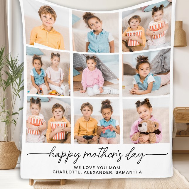 Happy Mothers Day Mum Personalised 9 Photo Collage Fleece Blanket (Creator Uploaded)