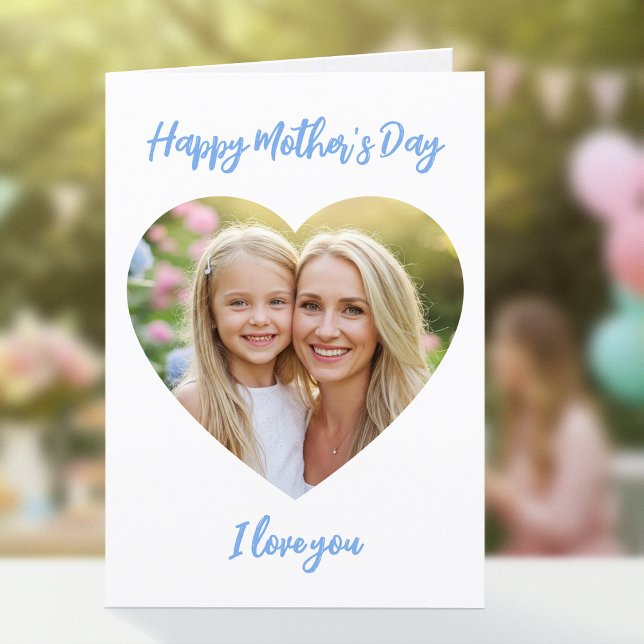 Happy Mother's Day Mum Photo Cute Heart Blue Card (Creator Uploaded)