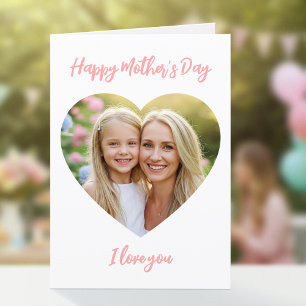 Happy Mother's Day Mum Photo Cute Heart Coral Pink Card