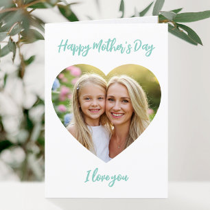 Happy Mother's Day Mum Photo Cute Heart Mint Green Card