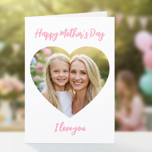 Happy Mother's Day Mum Photo Cute Heart Pink Card