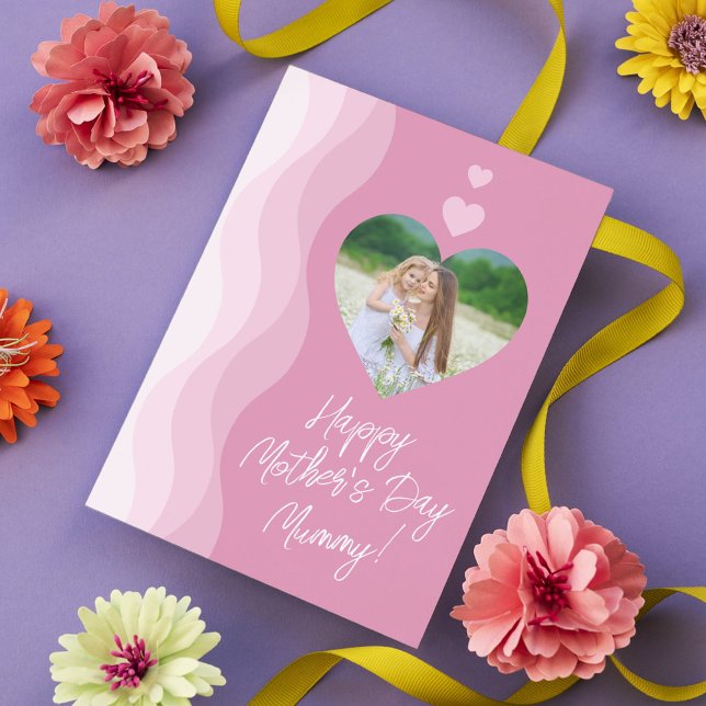 Happy Mother's Day MUMMY Modern Pink Heart Photo Holiday Card (Creator Uploaded)