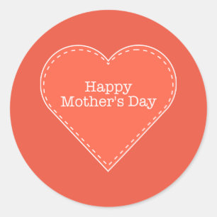 Happy Mother's Day Orange Heart Classic Round Sticker