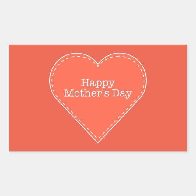 Happy Mother's Day Orange Heart Rectangular Sticker (Front)