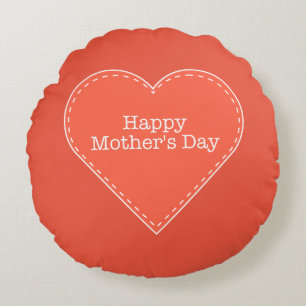 Happy Mother's Day Orange Heart Round Pillow