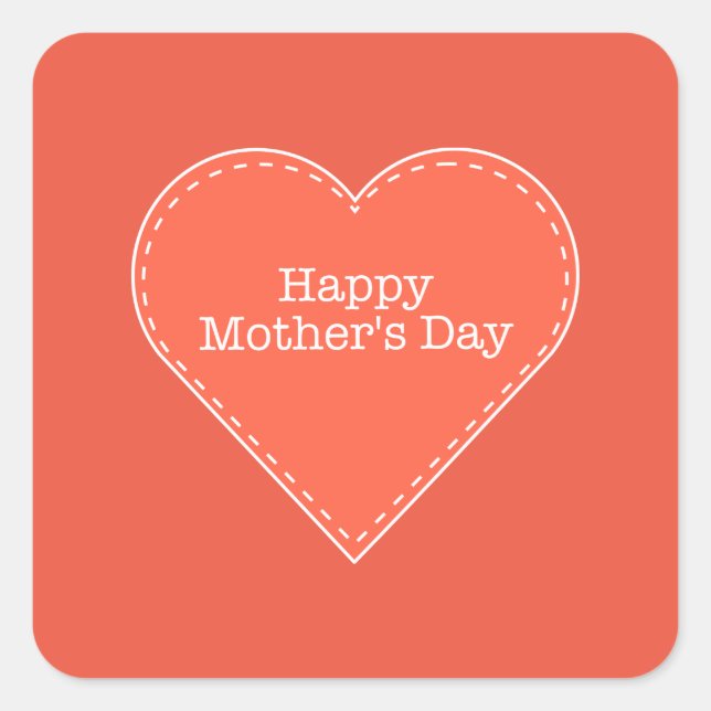 Happy Mother's Day Orange Heart Square Sticker (Front)
