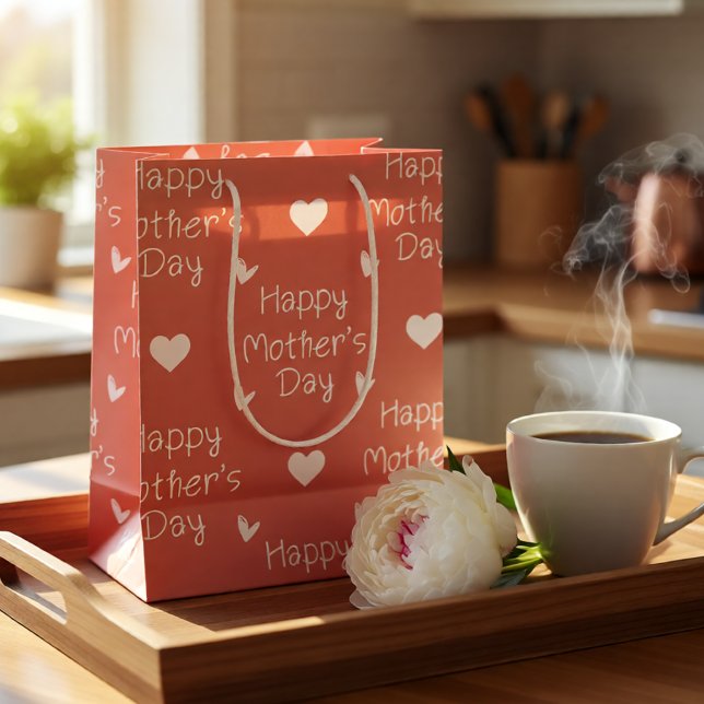 Happy Mother's day orange script Medium Gift Bag (Bright Orange Happy Mother's Day Hearts Medium Gift Bag)