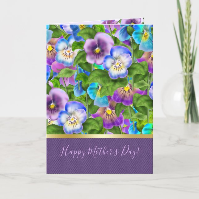 Happy Mother's Day Pansy Violet Flowers Watercolor Holiday Card (Front)
