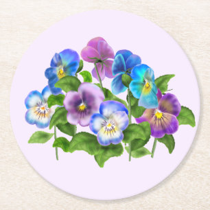 Happy Mother's Day Pansy Violet Flowers Watercolor Round Paper Coaster