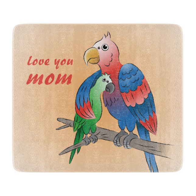 Happy Mother's Day Parrots Cutting Board (Front)