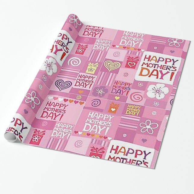 Happy mothers Day Pattern Wrapping Paper (Unrolled)