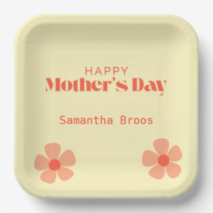 Happy Mother's day peach flowers pink Paper Plate