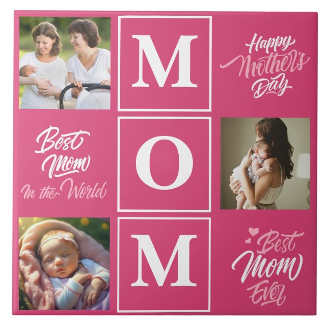 Happy Mother's Day Personalise Photo Collage Text. Tile (Front)