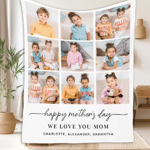 Happy Mothers Day Personalised Modern 9 Photo Fleece Blanket