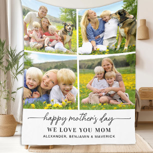 Happy Mothers Day Personalised Mum 4 Photo Collage Fleece Blanket
