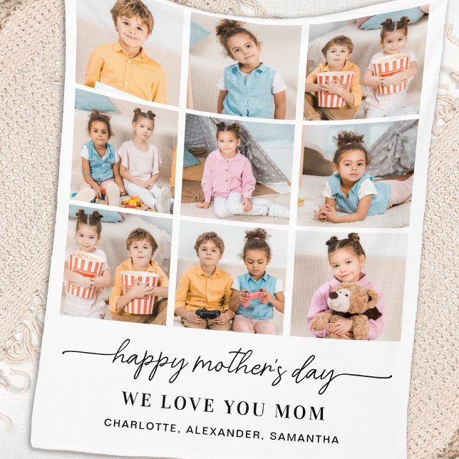 Happy Mothers Day Personalised Mum 9 Photo Collage Fleece Blanket (Creator Uploaded)
