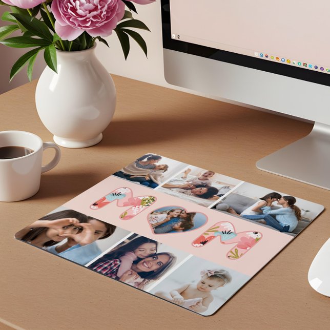 Happy Mother's Day Photo Collage & Floral Pattern Mouse Pad (Happy Mother's Day Photo Collage & Floral Pattern Mouse Pad)