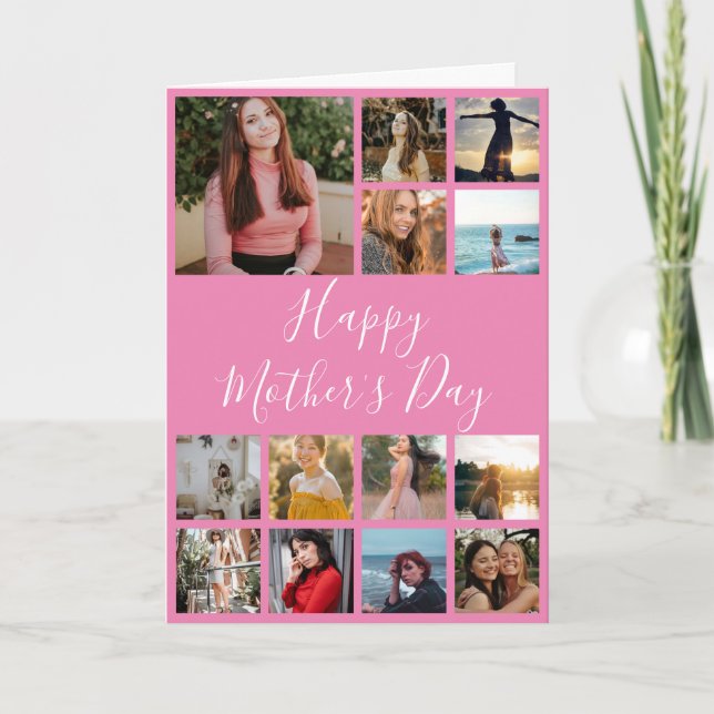 Happy Mother's Day Photo Collage Pink and White Card (Front)
