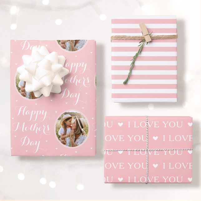 Happy Mother's Day Photo I Love You Pink 3 Set Wrapping Paper Sheet (Creator Uploaded)