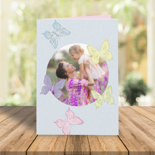 Happy Mother's Day Photo Pastel Cute Butterflies Card