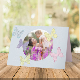 Happy Mother's Day Photo Pastel Cute Butterflies Card