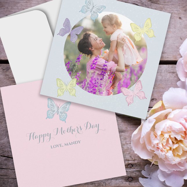 Happy Mother's Day Photo Pastel Cute Butterflies  Card (Creator Uploaded)
